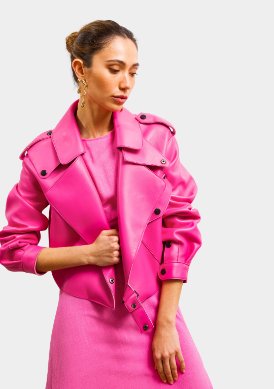 First Love Leather Jacket - Hot Pink