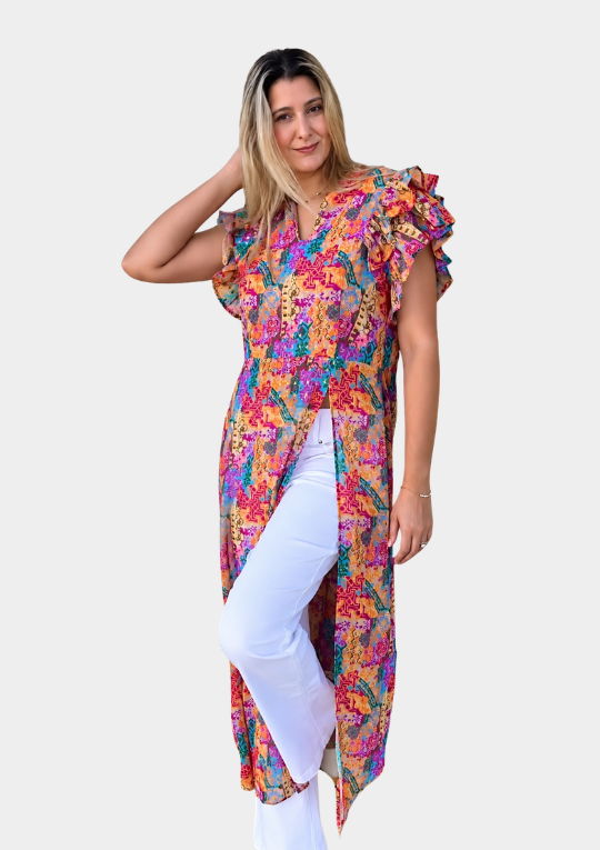Tall Georgette Split Tunic Kurti - Multi-Color
