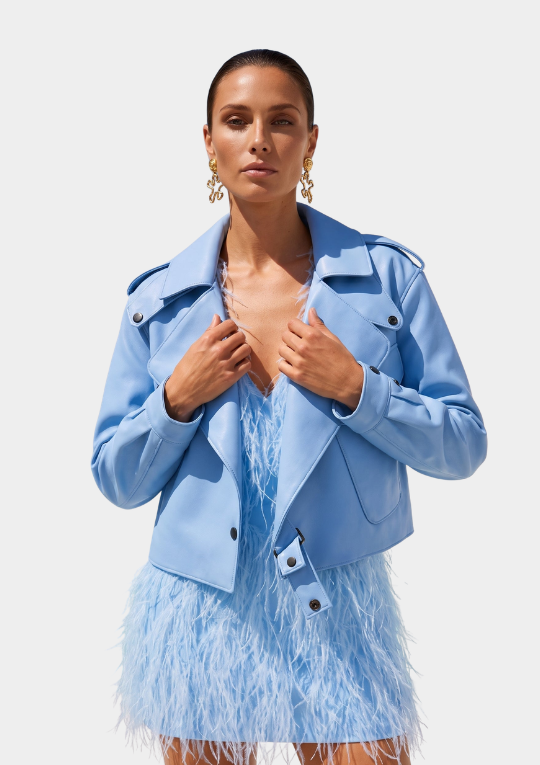 First Love Leather Jacket - Baby Blue