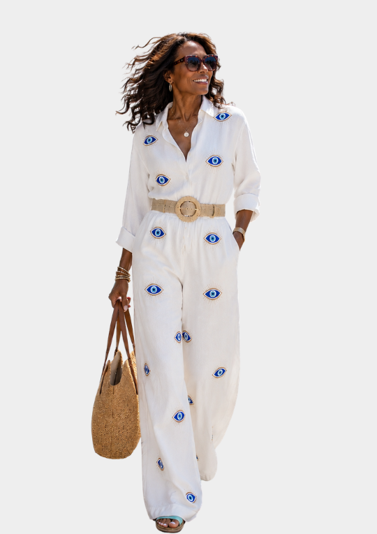 Tall Evil Eye Two-Piece Embroidered Cotton Set