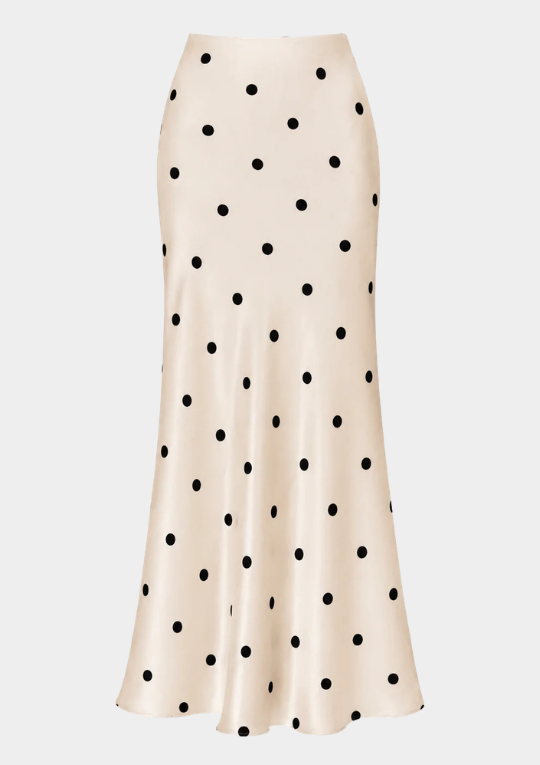 Tall Polka Dot Satin Maxi Skirt - Black Dots on Cream