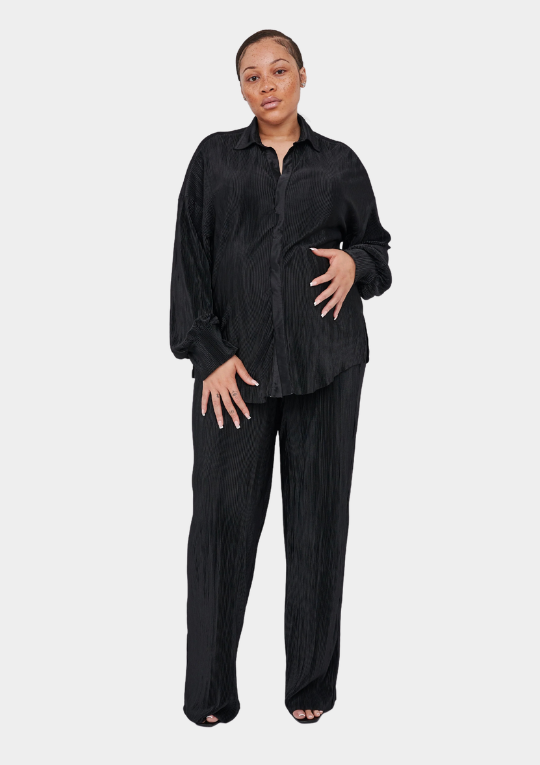 Kaia Tall  Plisse Shirt in Black (Shirt Only)