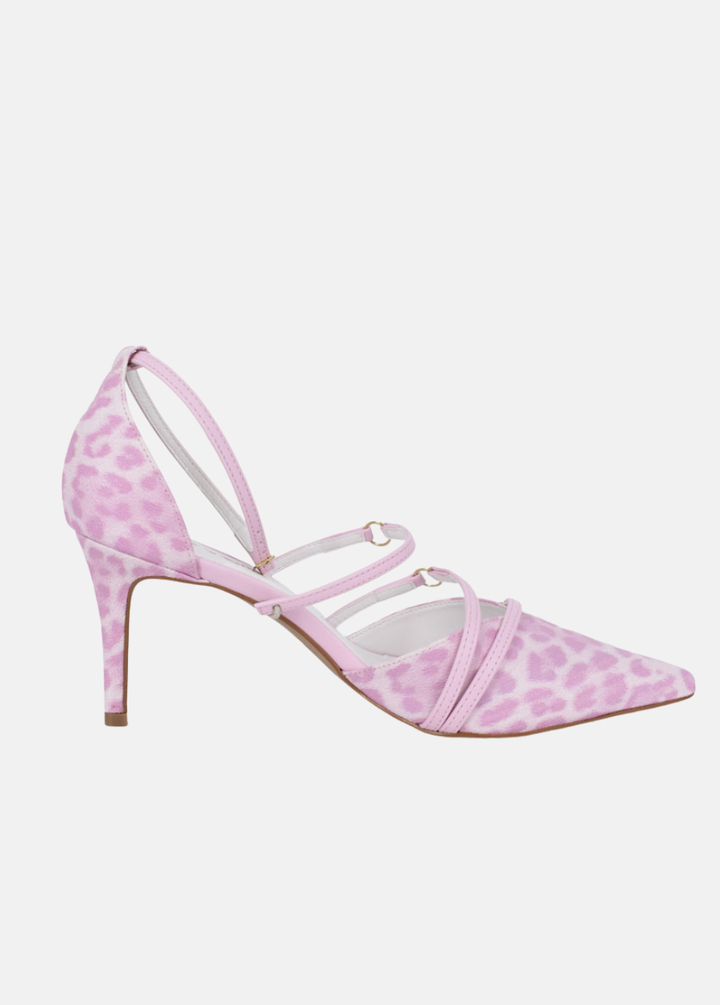Belle & Lucy Playful Leopard Pointed-Toe Heels - Pink