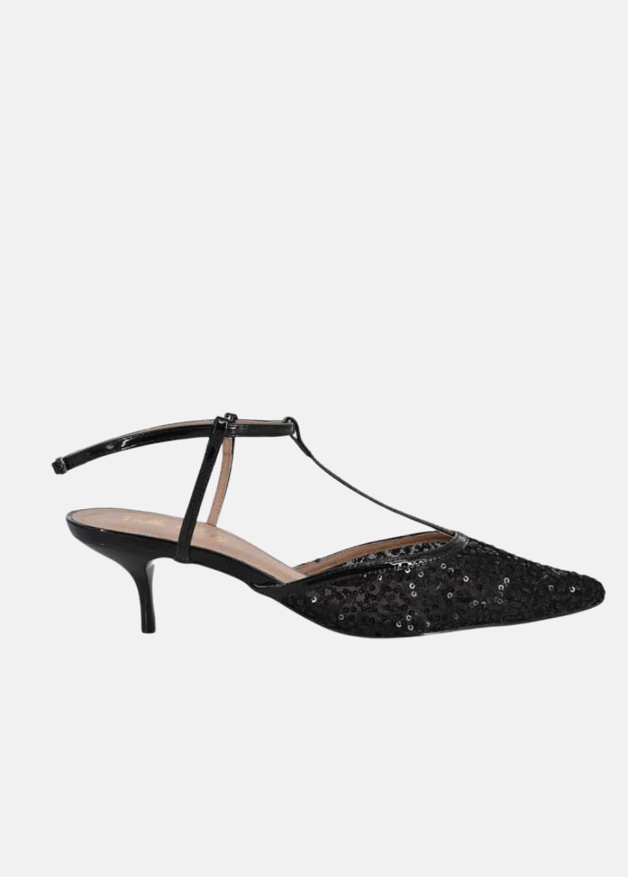 Belle & Lucy Sophisticated Sequin-Encrusted Pointed Slingbacks - Black