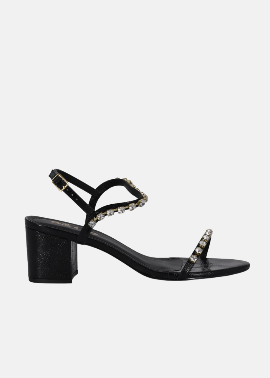 Belle & Lucy Fabulous Embellished Metallic Block Heels - Black