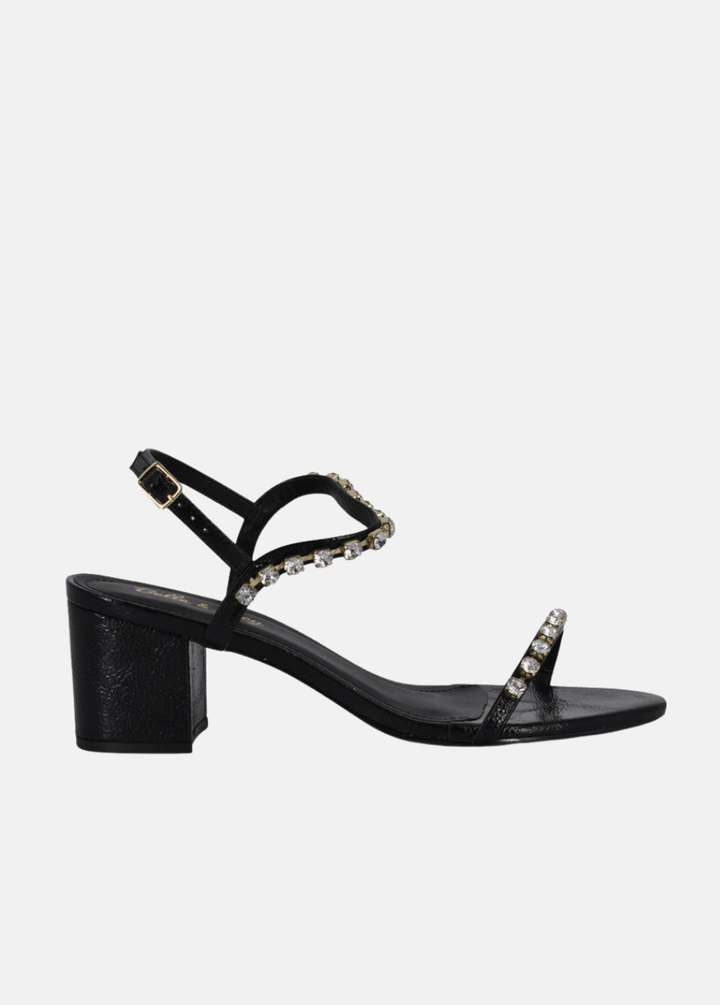 Belle & Lucy Fabulous Embellished Metallic Block Heels - Black
