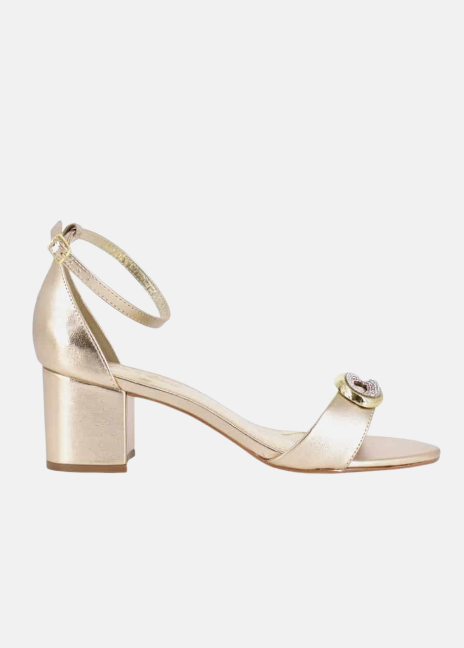 Belle & Lucy Opulent Jeweled Block Heel Sandals - Gold