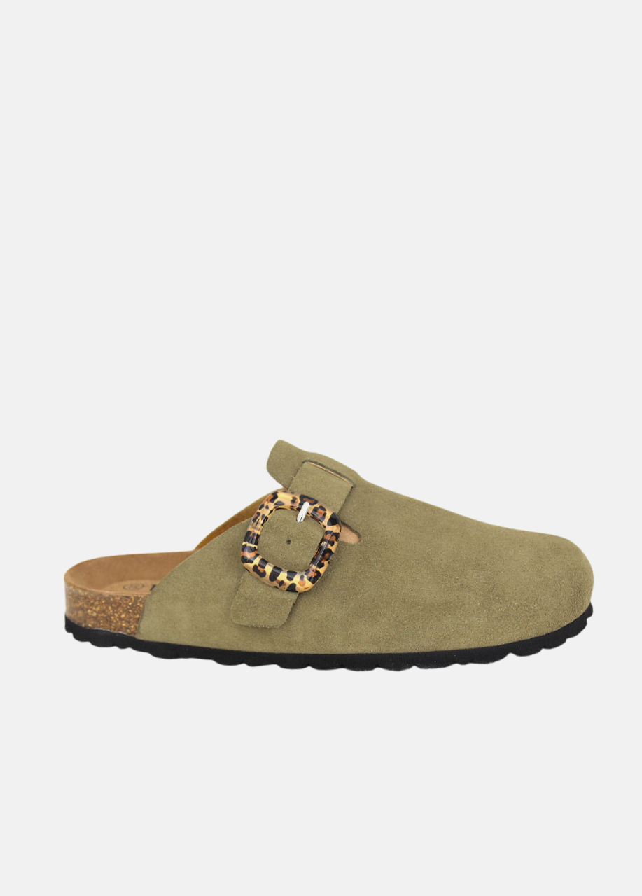 Emma Trendy Suede Clogs Sandals - Green Khaki
