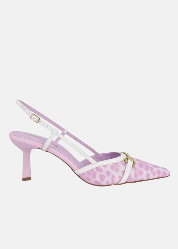 Belle & Lucy Pretty Leopard Gold Snaffle Detail Slingbacks - Pink