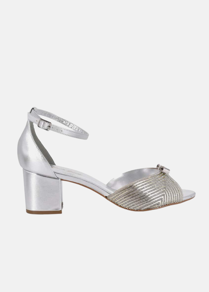 Belle & Lucy Art-Deco Metallic Crystal Block Heels - Silver