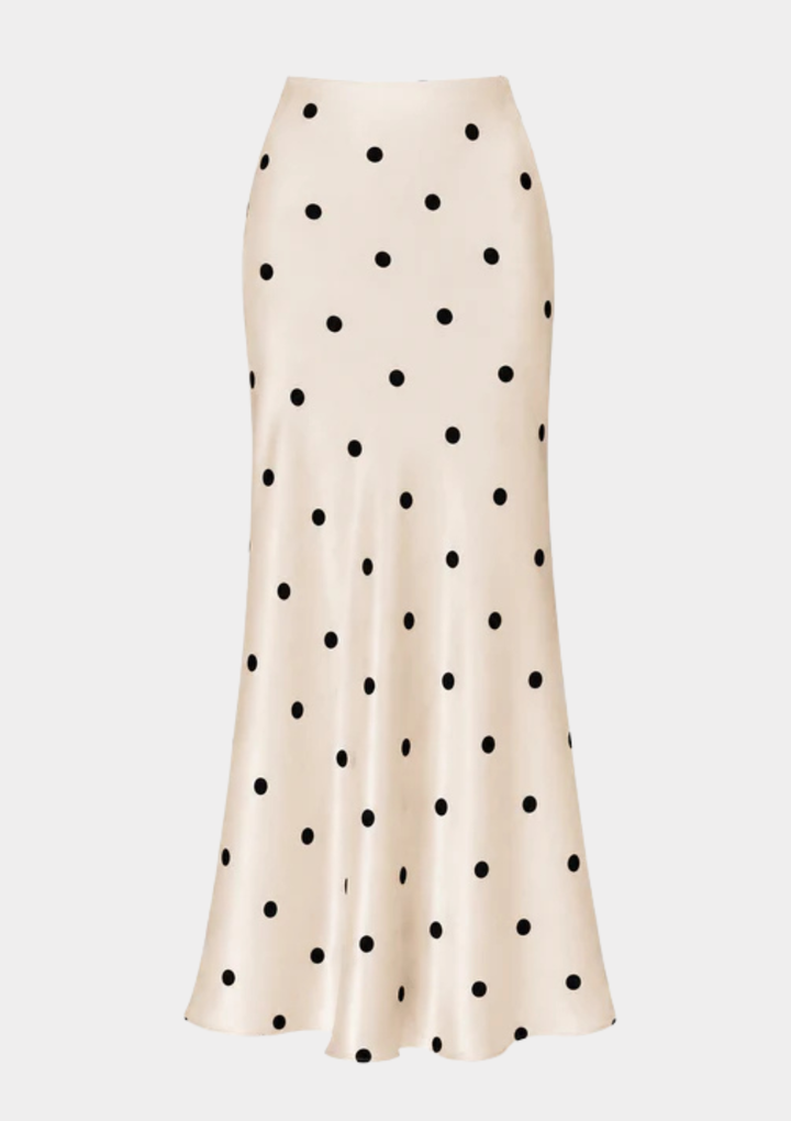 Tall Polka Dot Satin Maxi Skirt - Black Dots on Cream