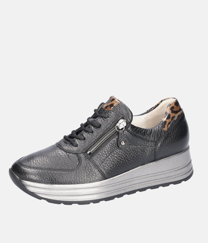 Waldlaufer Fashionable Lace Up Sneakers - Black/Leopard