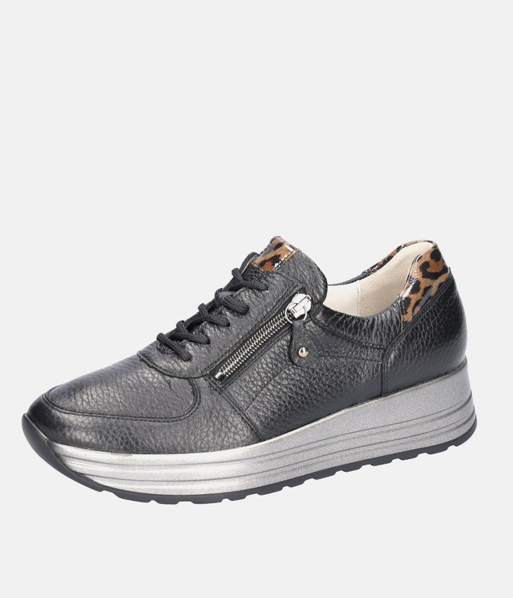 Waldlaufer Fashionable Lace Up Sneakers - Black/Leopard