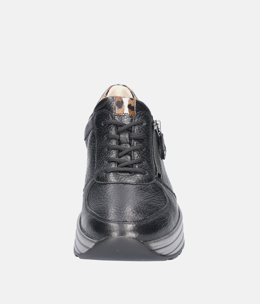 Waldlaufer Fashionable Lace Up Sneakers - Black/Leopard