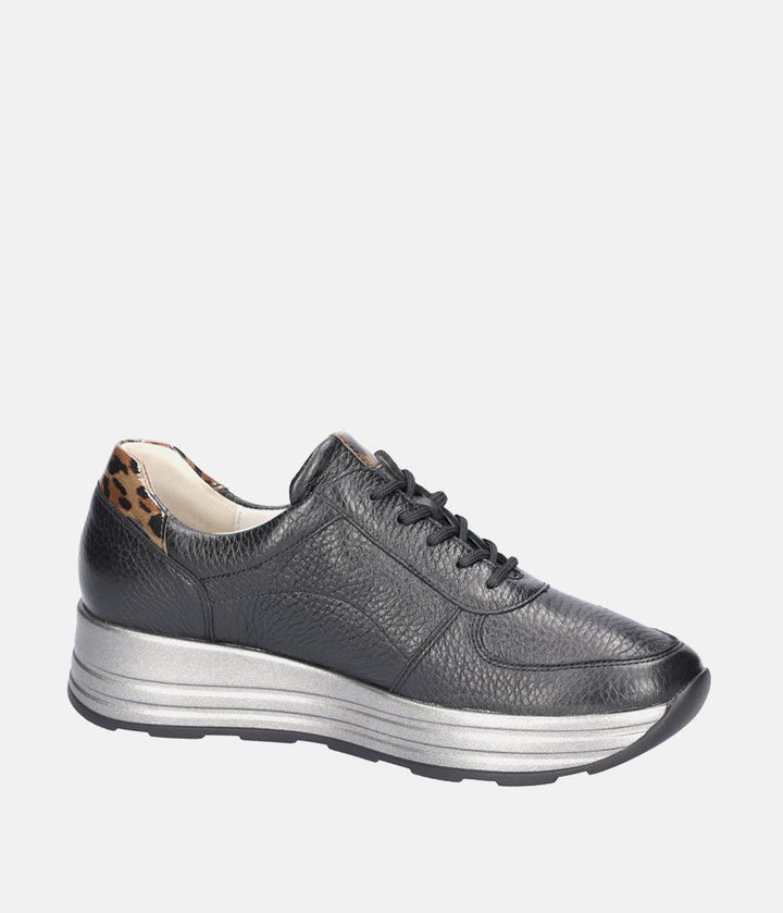 Waldlaufer Fashionable Lace Up Sneakers - Black/Leopard