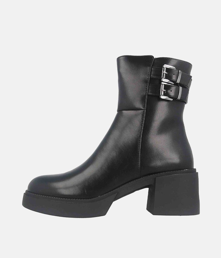 Chunky Buckle Platform Boots - Black