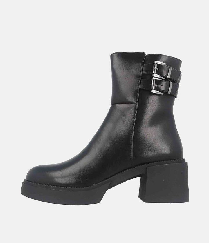 Chunky Buckle Platform Boots - Black