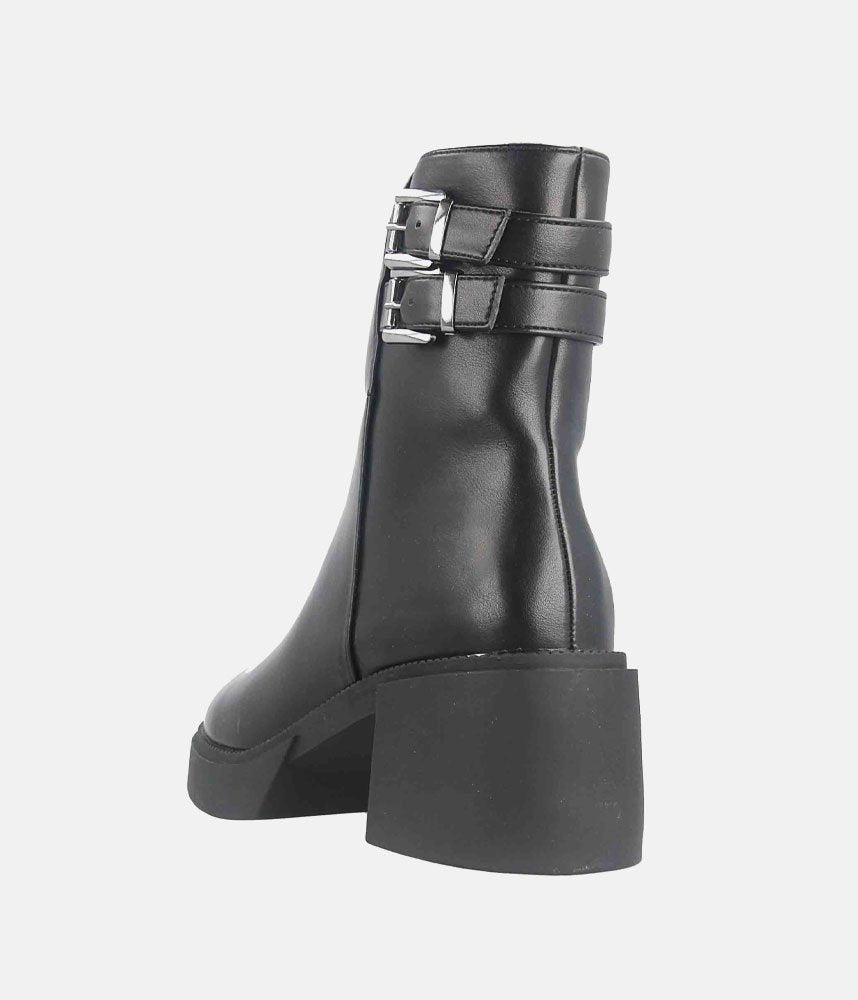 Chunky Buckle Platform Boots - Black