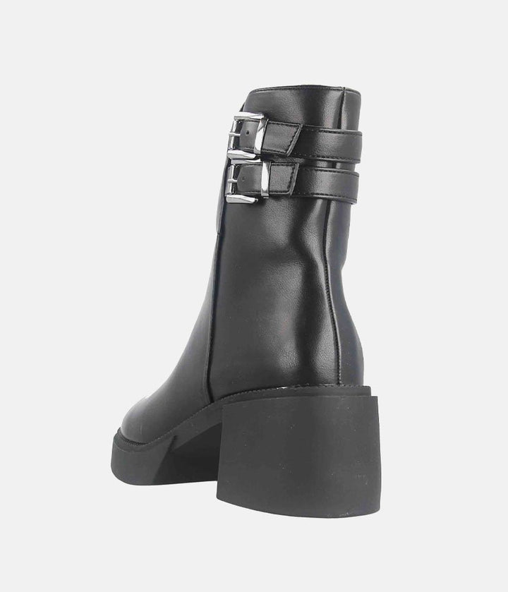 Chunky Buckle Platform Boots - Black