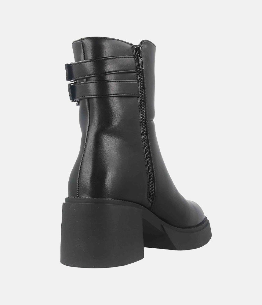 Chunky Buckle Platform Boots - Black