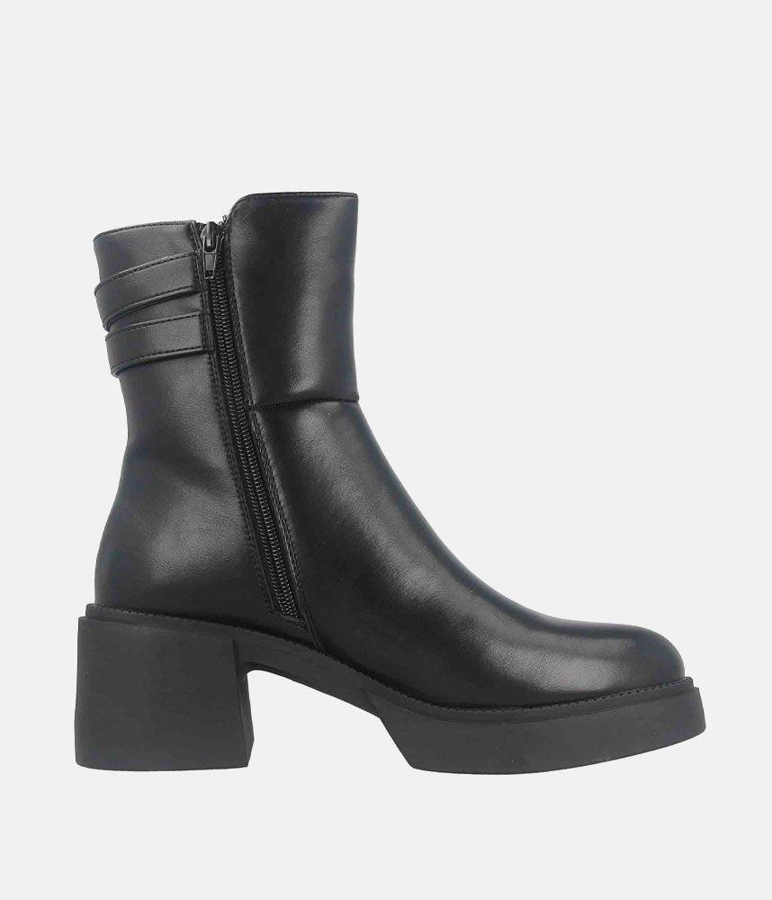 Chunky Buckle Platform Boots - Black