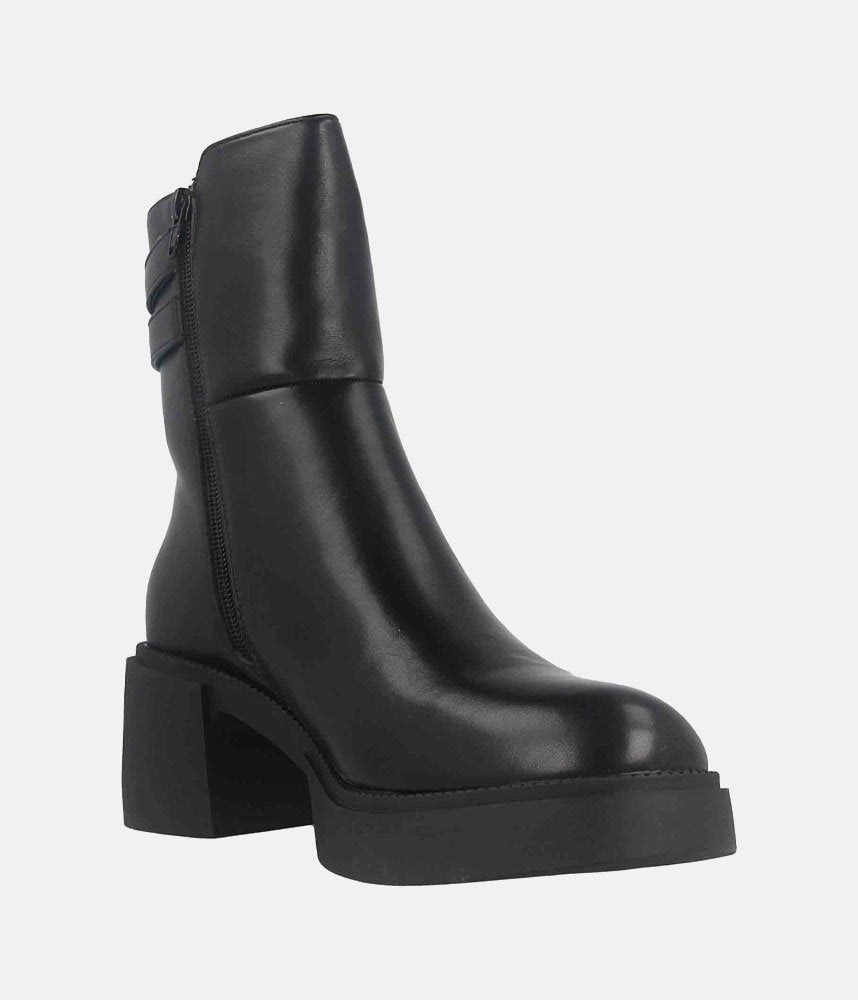 Chunky Buckle Platform Boots - Black