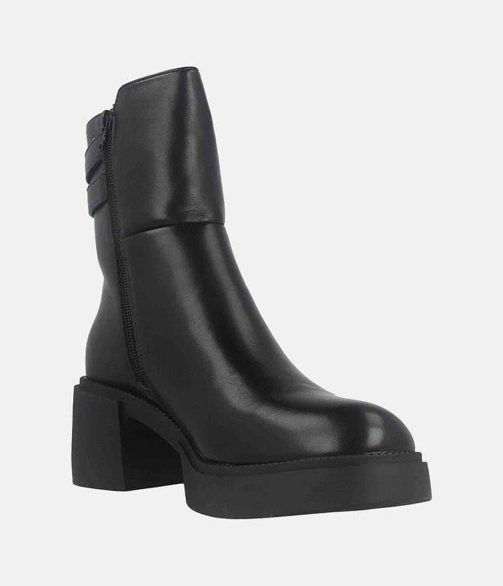 Chunky Buckle Platform Boots - Black