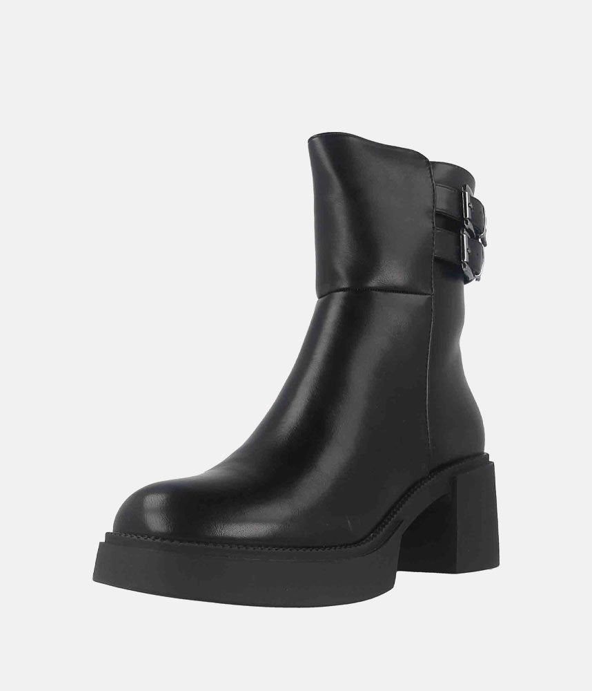 Chunky Buckle Platform Boots - Black