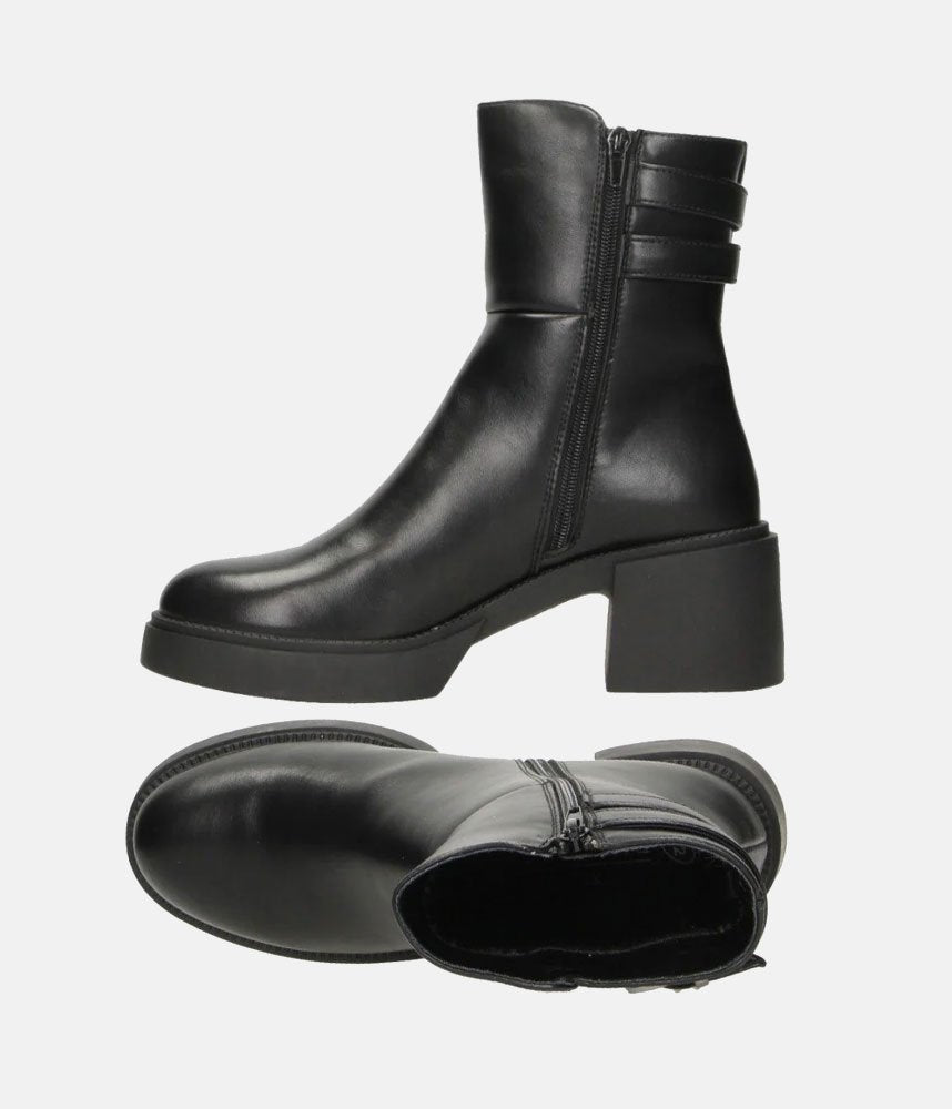 Chunky Buckle Platform Boots - Black