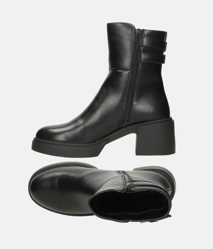 Chunky Buckle Platform Boots - Black