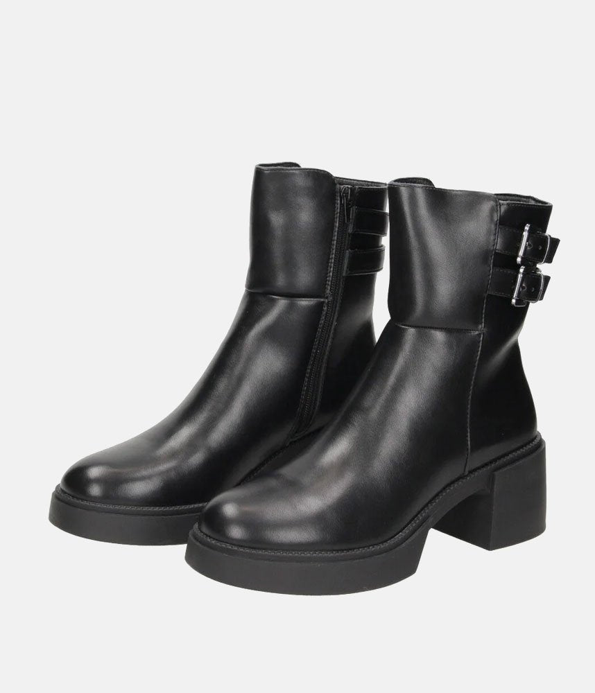 Chunky Buckle Platform Boots - Black