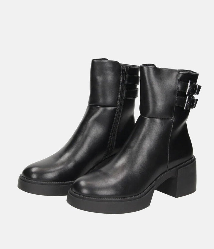 Chunky Buckle Platform Boots - Black