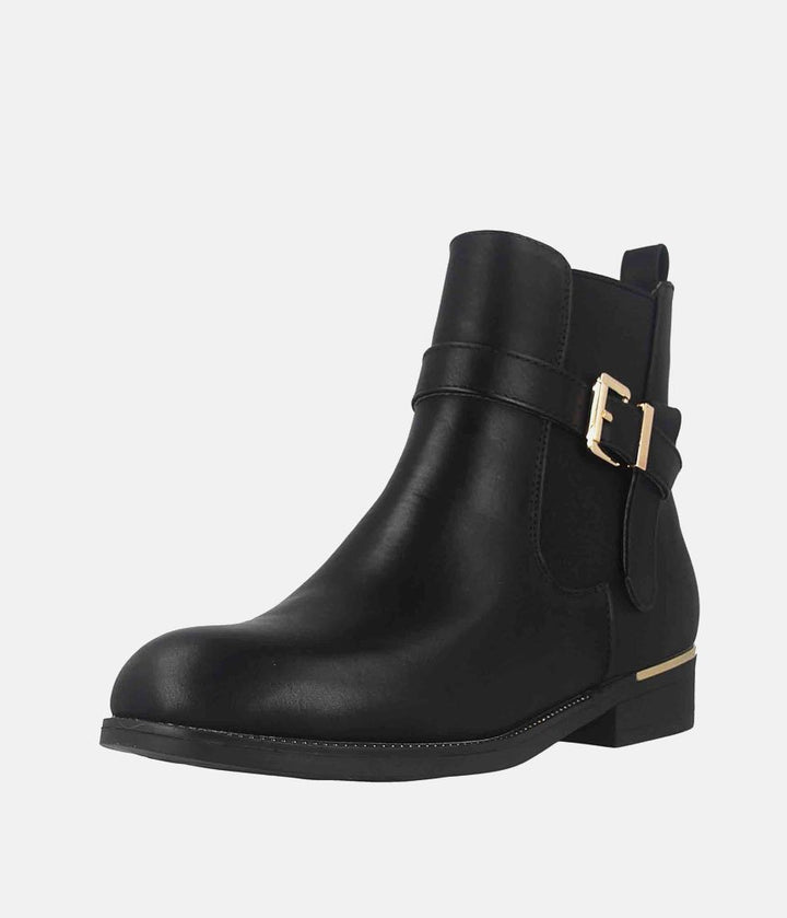 Versatile Buckle-Strap Ankle Boots - Black