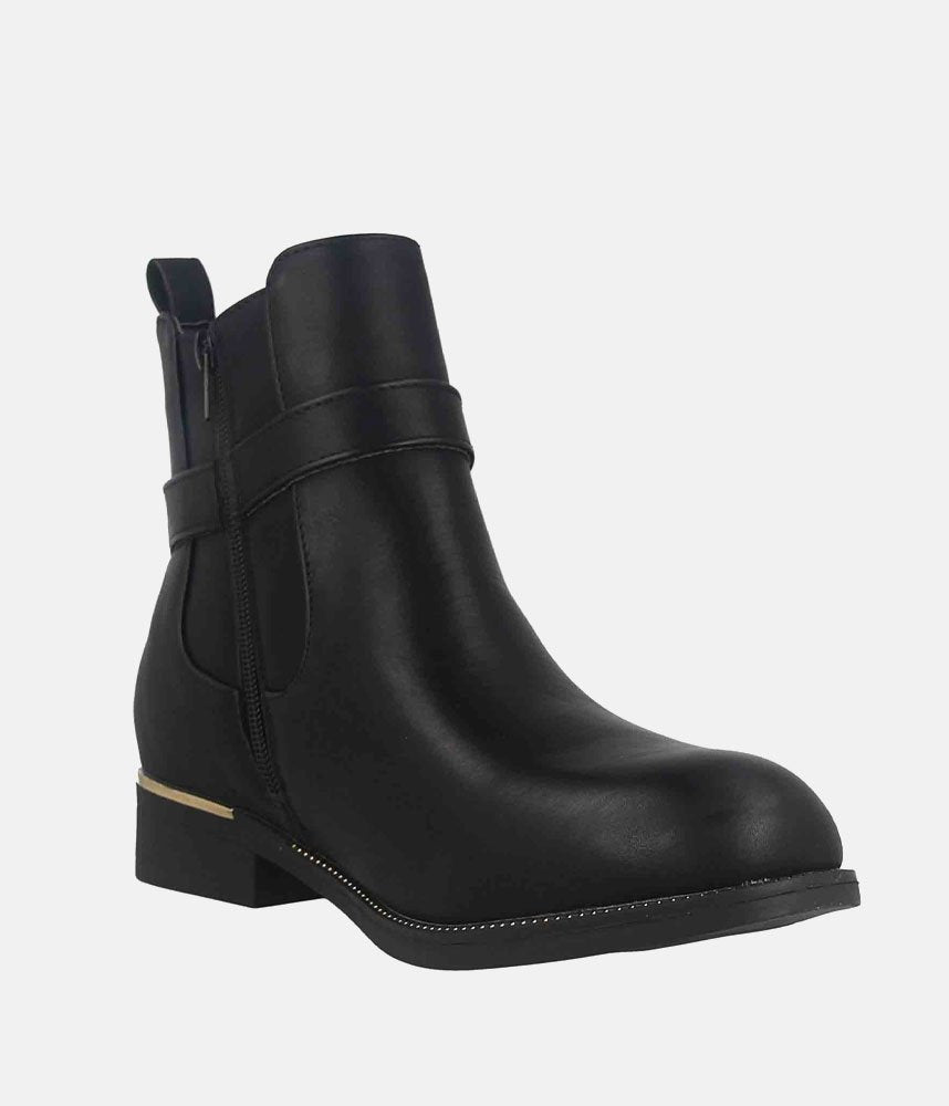 Versatile Buckle-Strap Ankle Boots - Black