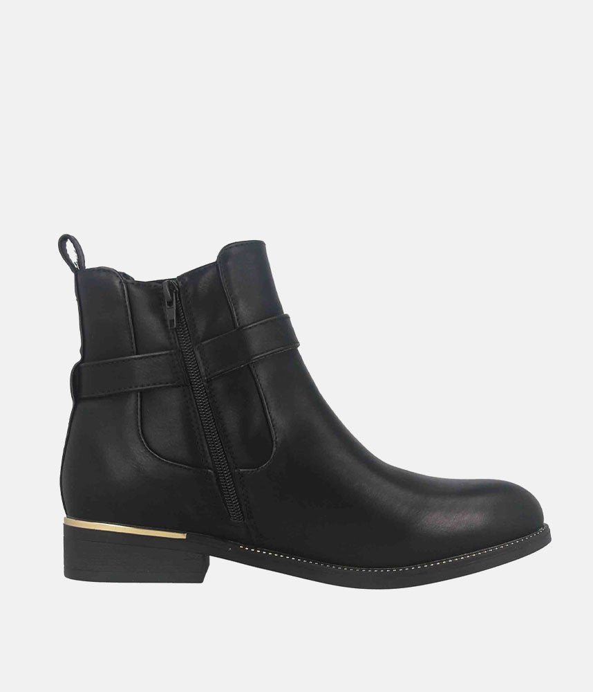 Versatile Buckle-Strap Ankle Boots - Black