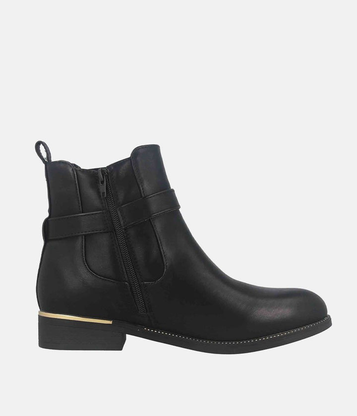 Versatile Buckle-Strap Ankle Boots - Black