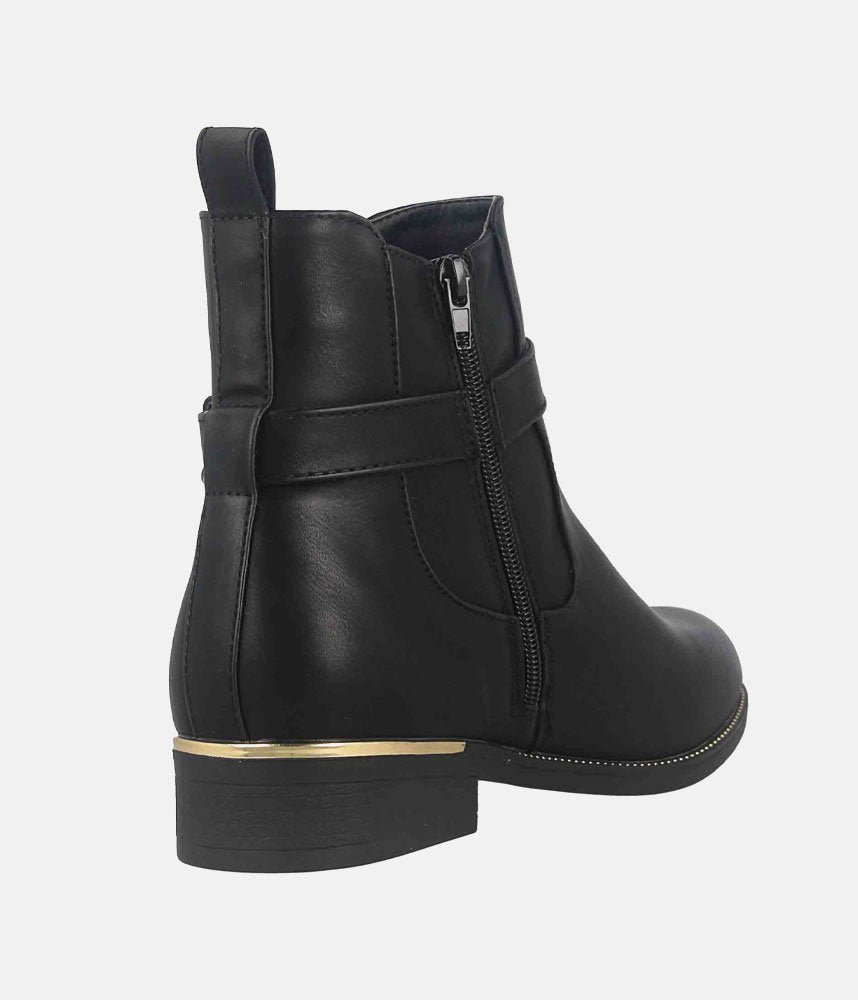 Versatile Buckle-Strap Ankle Boots - Black