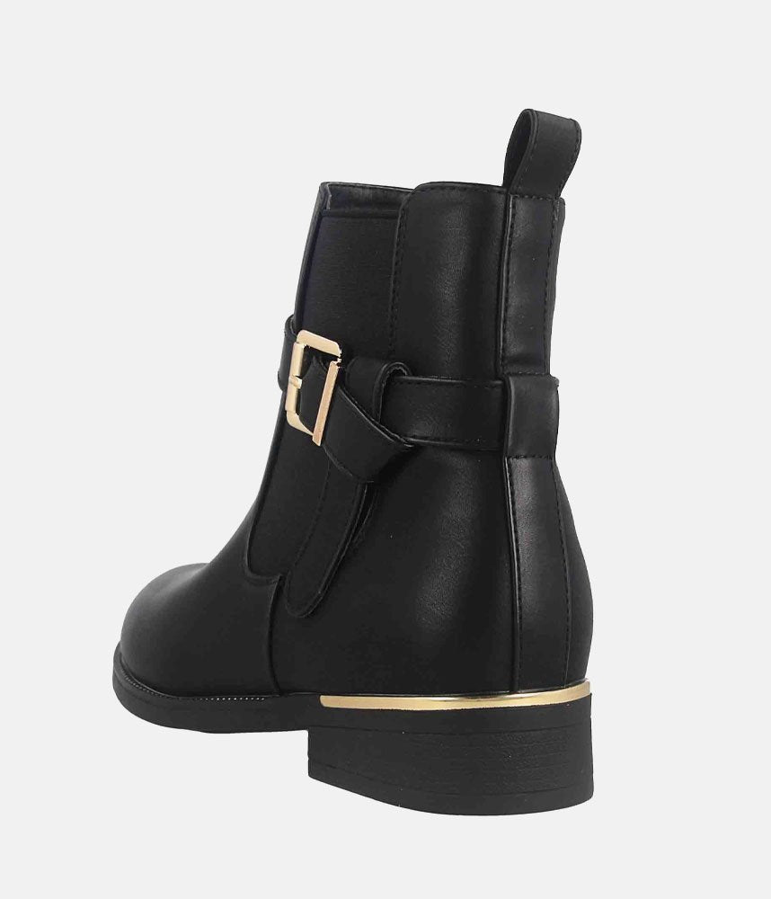 Versatile Buckle-Strap Ankle Boots - Black