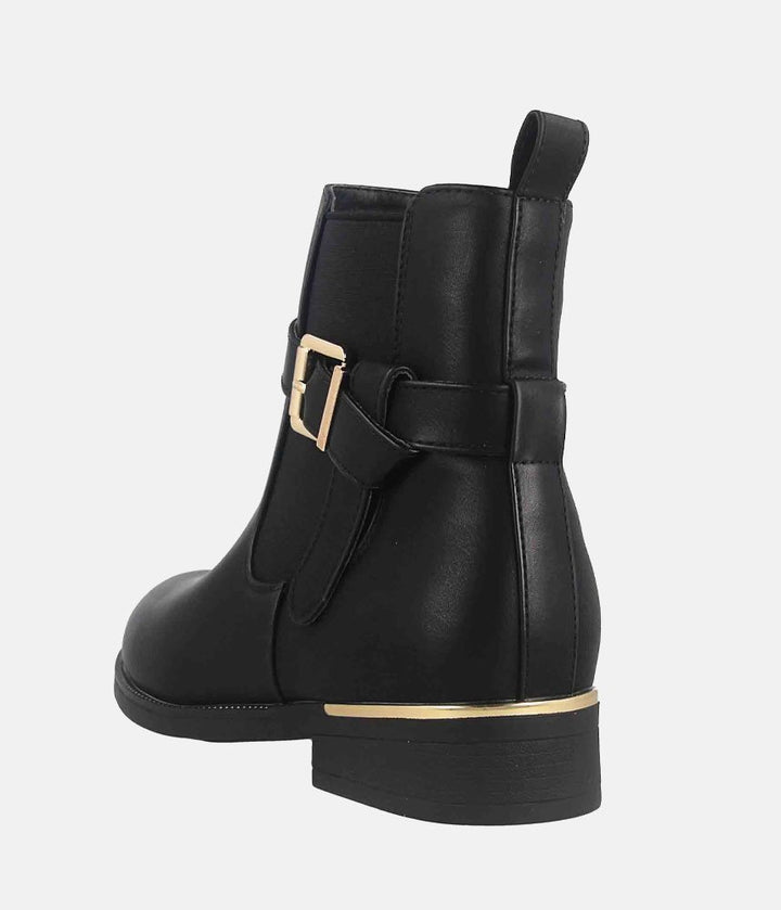 Versatile Buckle-Strap Ankle Boots - Black