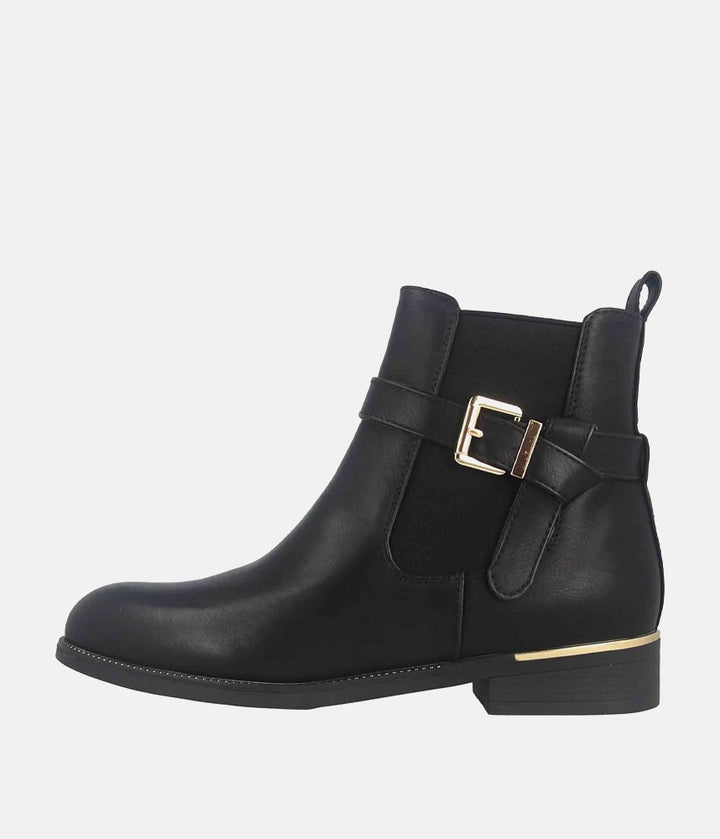 Versatile Buckle-Strap Ankle Boots - Black