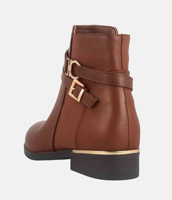 Dressy Chelsea Buckle Ankle Boots - Brown
