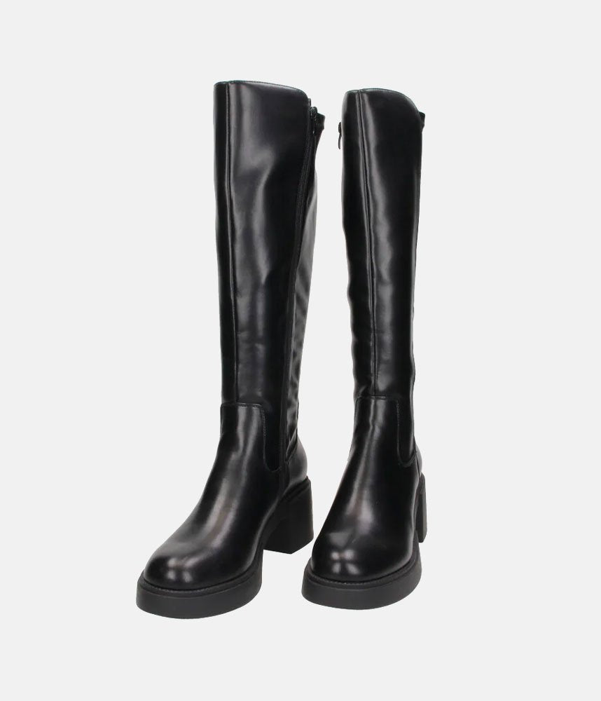Chunky Knee High Platform Boots - Black