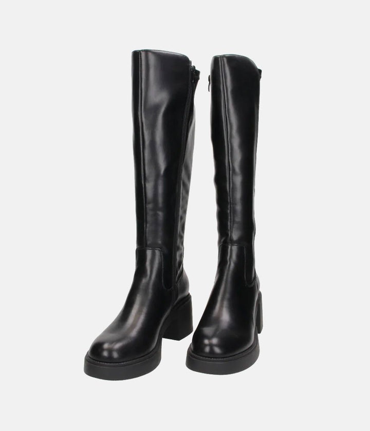 Chunky Knee High Platform Boots - Black