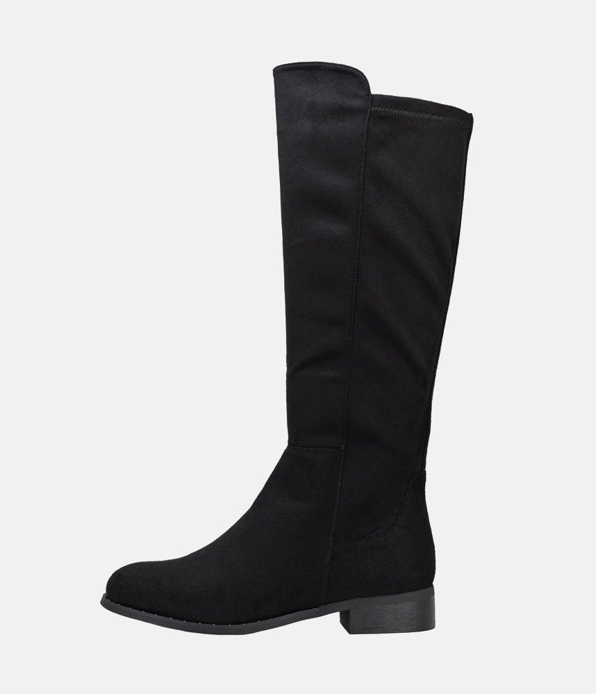 Stylish Faux-Suede Knee-High Boots - Black
