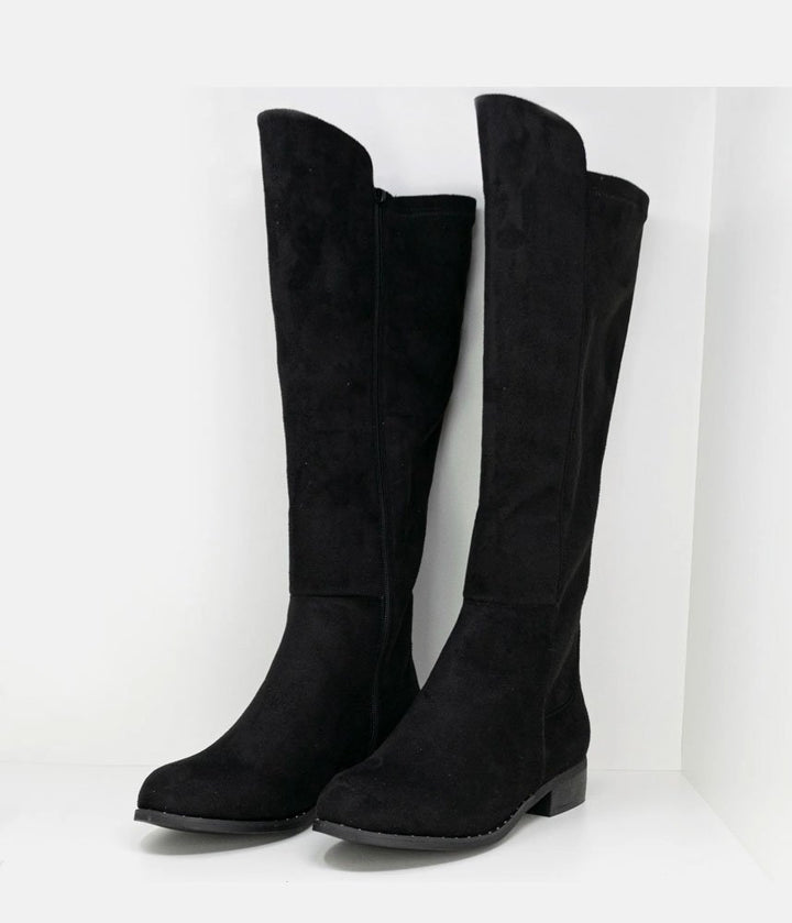 Stylish Faux-Suede Knee-High Boots - Black