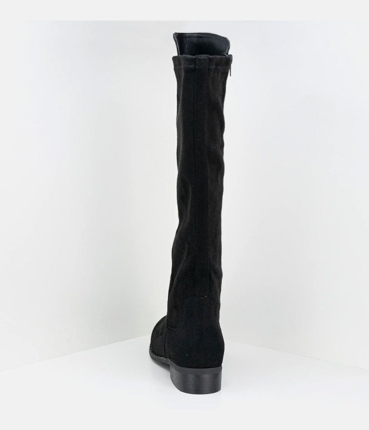 Stylish Faux-Suede Knee-High Boots - Black