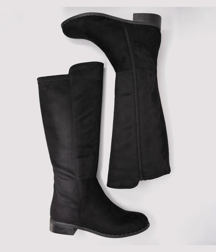 Stylish Faux-Suede Knee-High Boots - Black