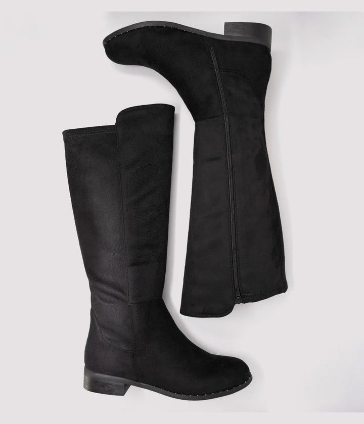 Stylish Faux-Suede Knee-High Boots - Black