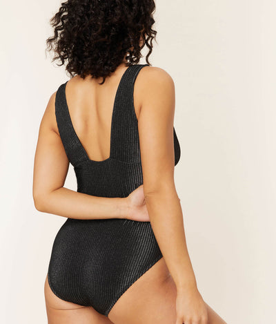 The Augustine One Piece - Ribbed Glitter - Black - Long Torso