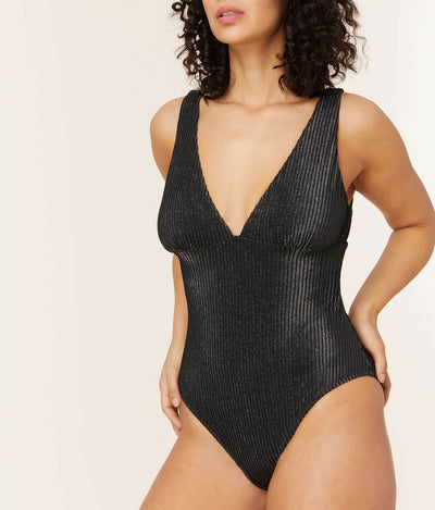 The Augustine One Piece - Ribbed Glitter - Black - Long Torso